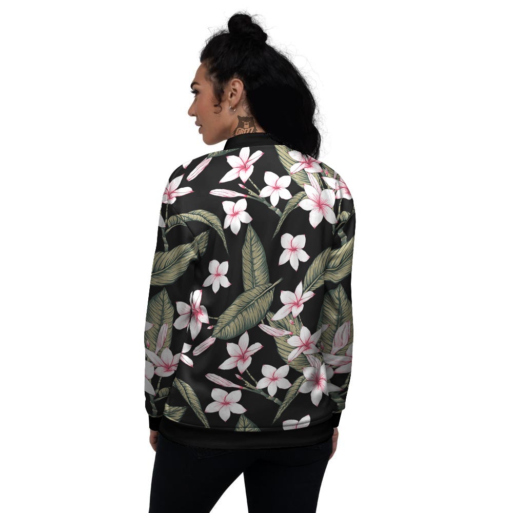 Flower Frangipani Watercolor Print Pattern Women's Bomber Jacket-grizzshop