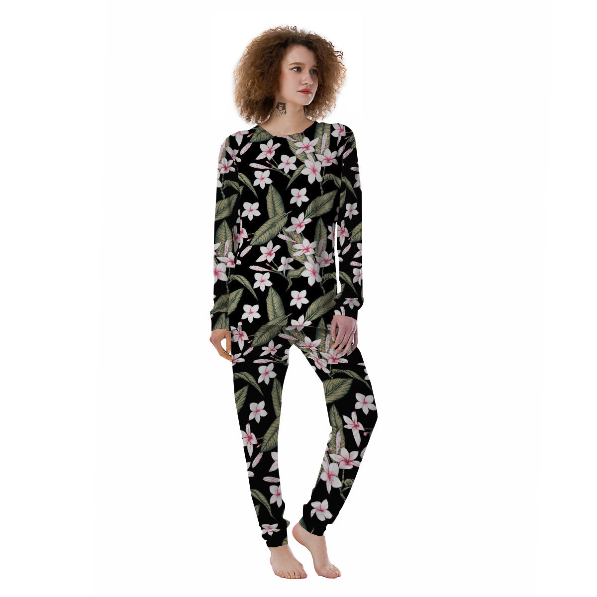 Flower Frangipani Watercolor Print Pattern Women's Pajamas-grizzshop