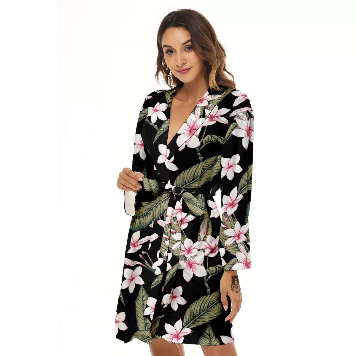 Flower Frangipani Watercolor Print Pattern Women's Robe-grizzshop
