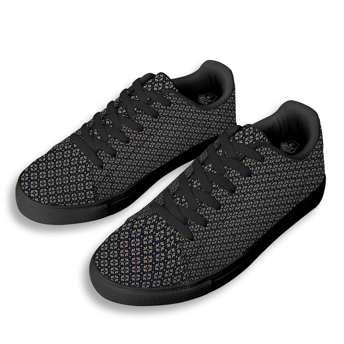 Flower Geometric Dot Print Pattern Black Low Top Sneakers-grizzshop