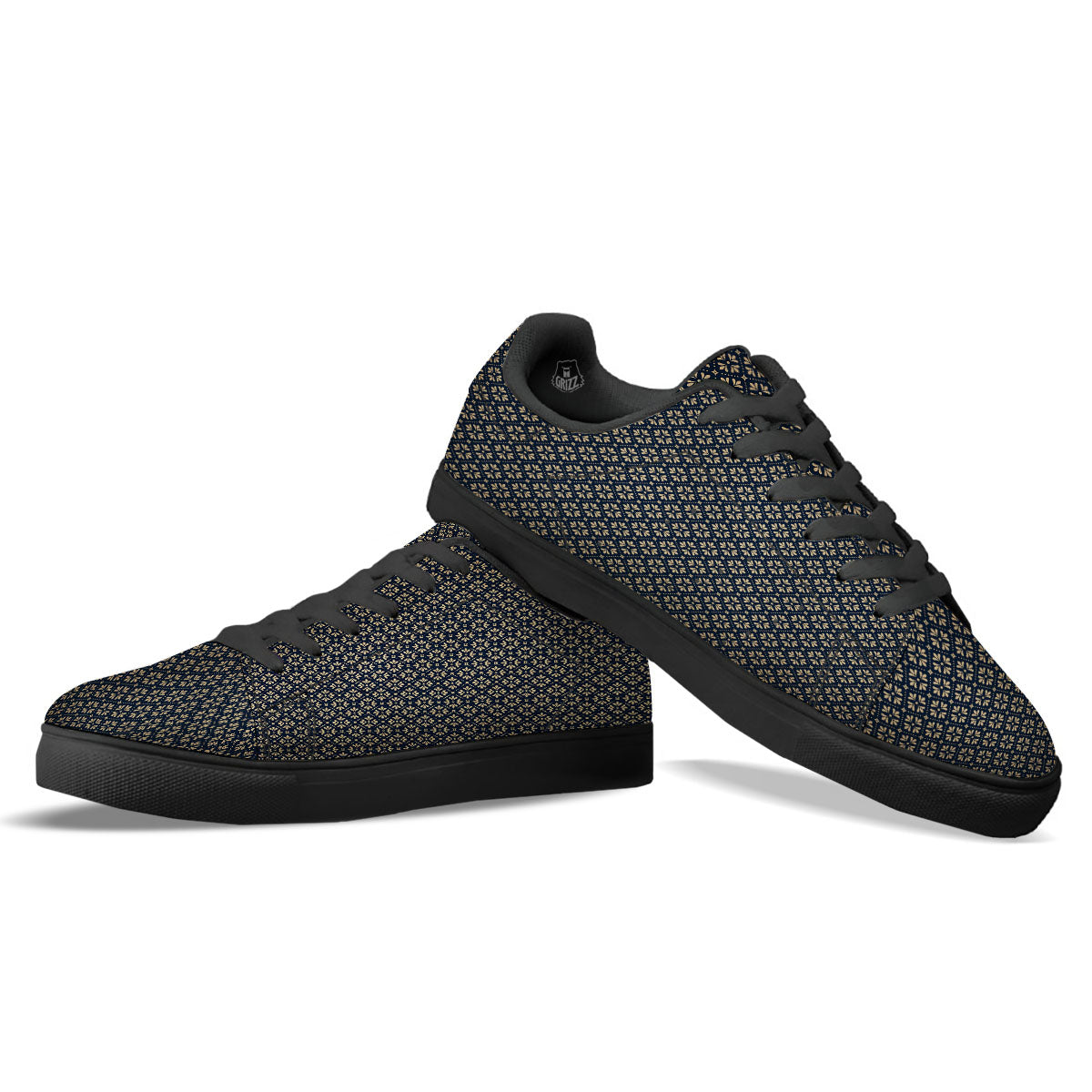 Flower Geometric Dot Print Pattern Black Low Top Sneakers-grizzshop