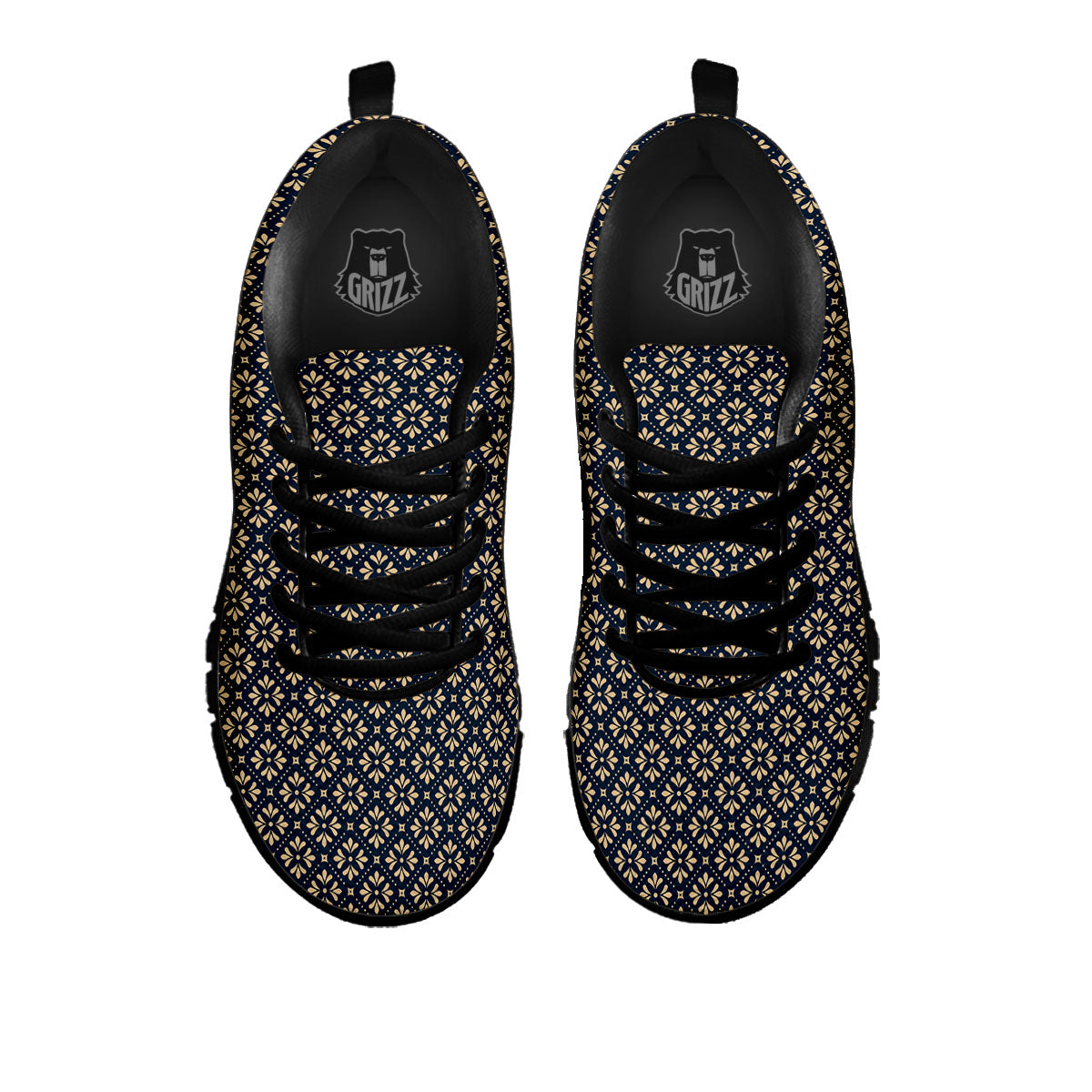Flower Geometric Dot Print Pattern Black Sneaker-grizzshop
