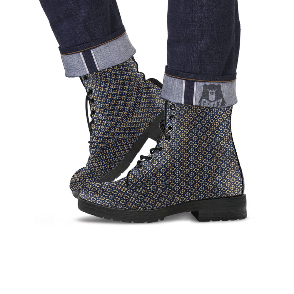 Flower Geometric Dot Print Pattern Leather Boots-grizzshop