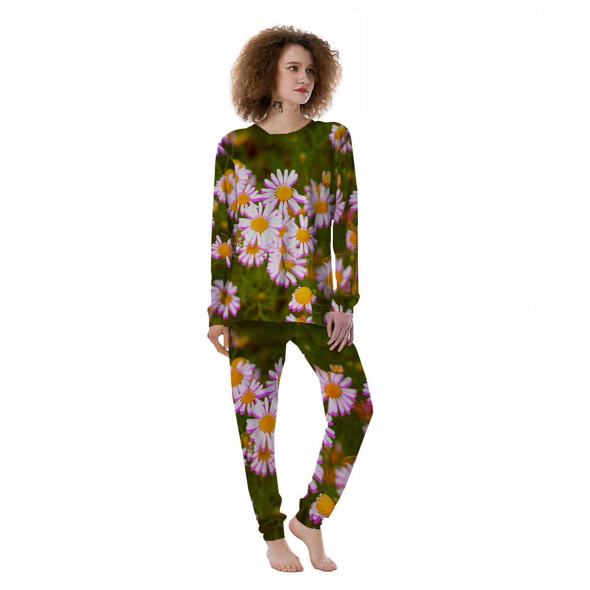 Flower Glitch Daisy Print Women's Pajamas-grizzshop