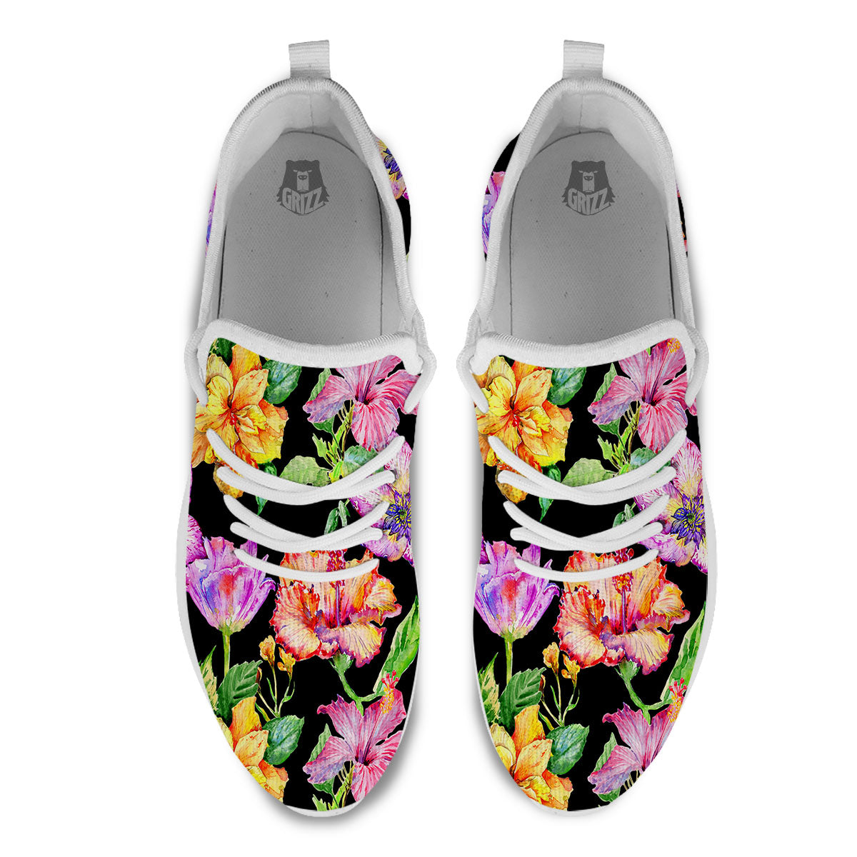 Flower Hawaiian Aloha Print White Athletic Shoes-grizzshop