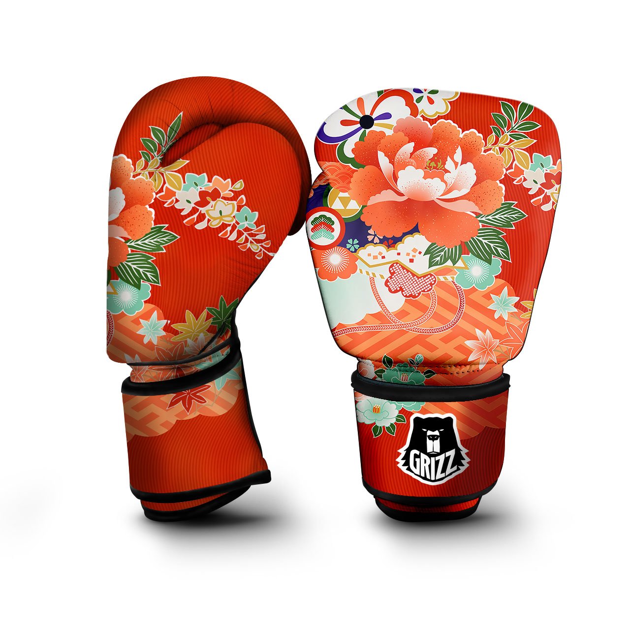 Flower Japanese Print Boxing Gloves-grizzshop