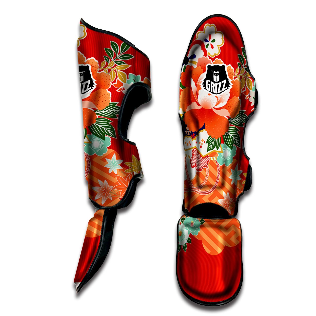 Flower Japanese Print Muay Thai Shin Guards-grizzshop