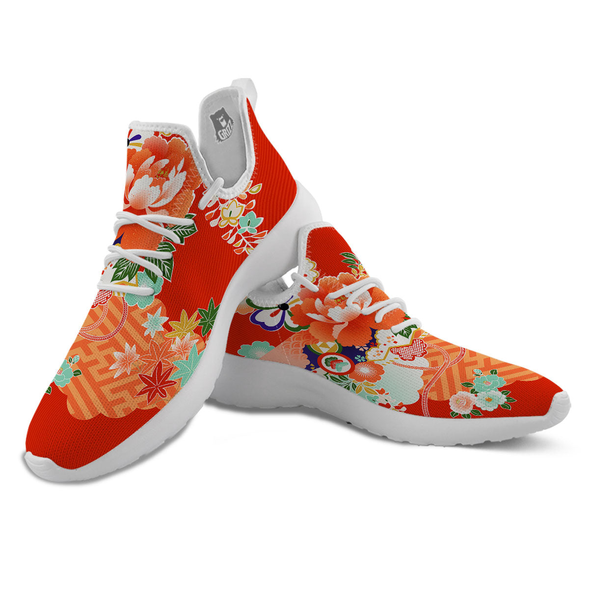 Flower Japanese Print White Athletic Shoes-grizzshop