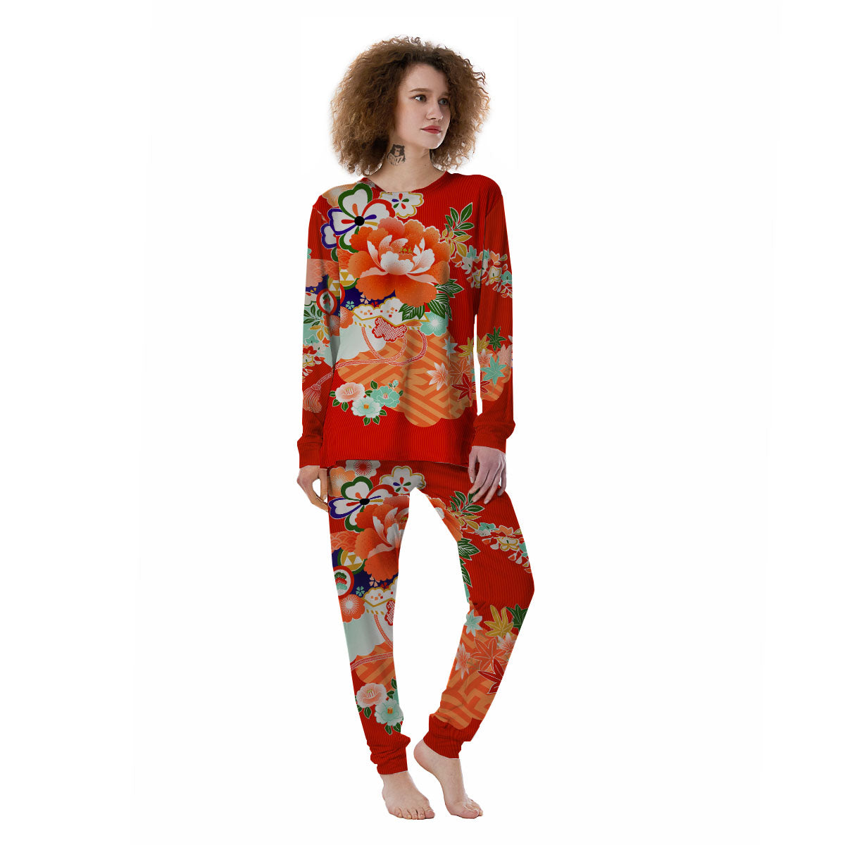 Flower Japanese Print Women's Pajamas-grizzshop