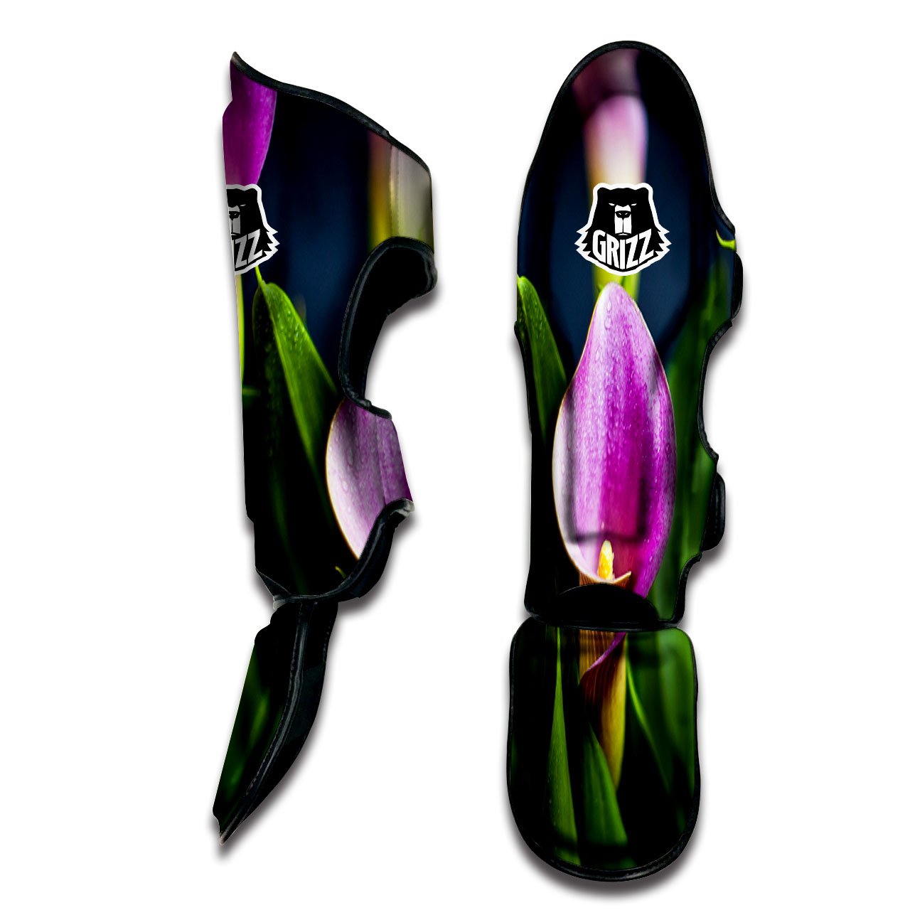 Flower Lily Purple Print Muay Thai Shin Guards-grizzshop