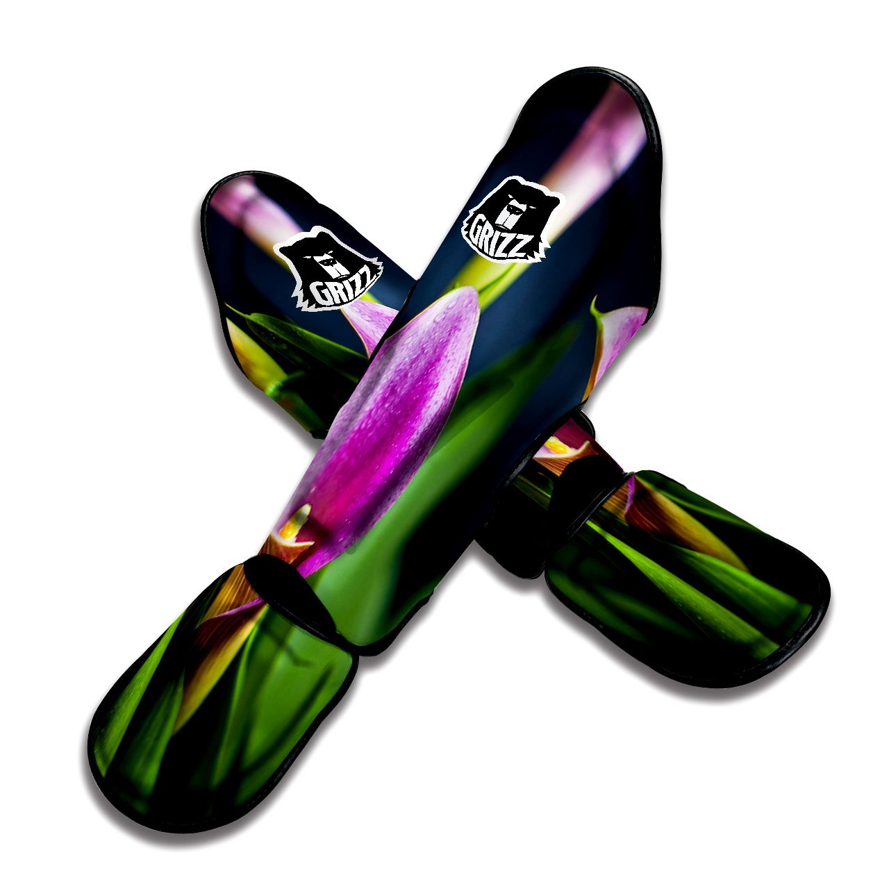 Flower Lily Purple Print Muay Thai Shin Guards-grizzshop