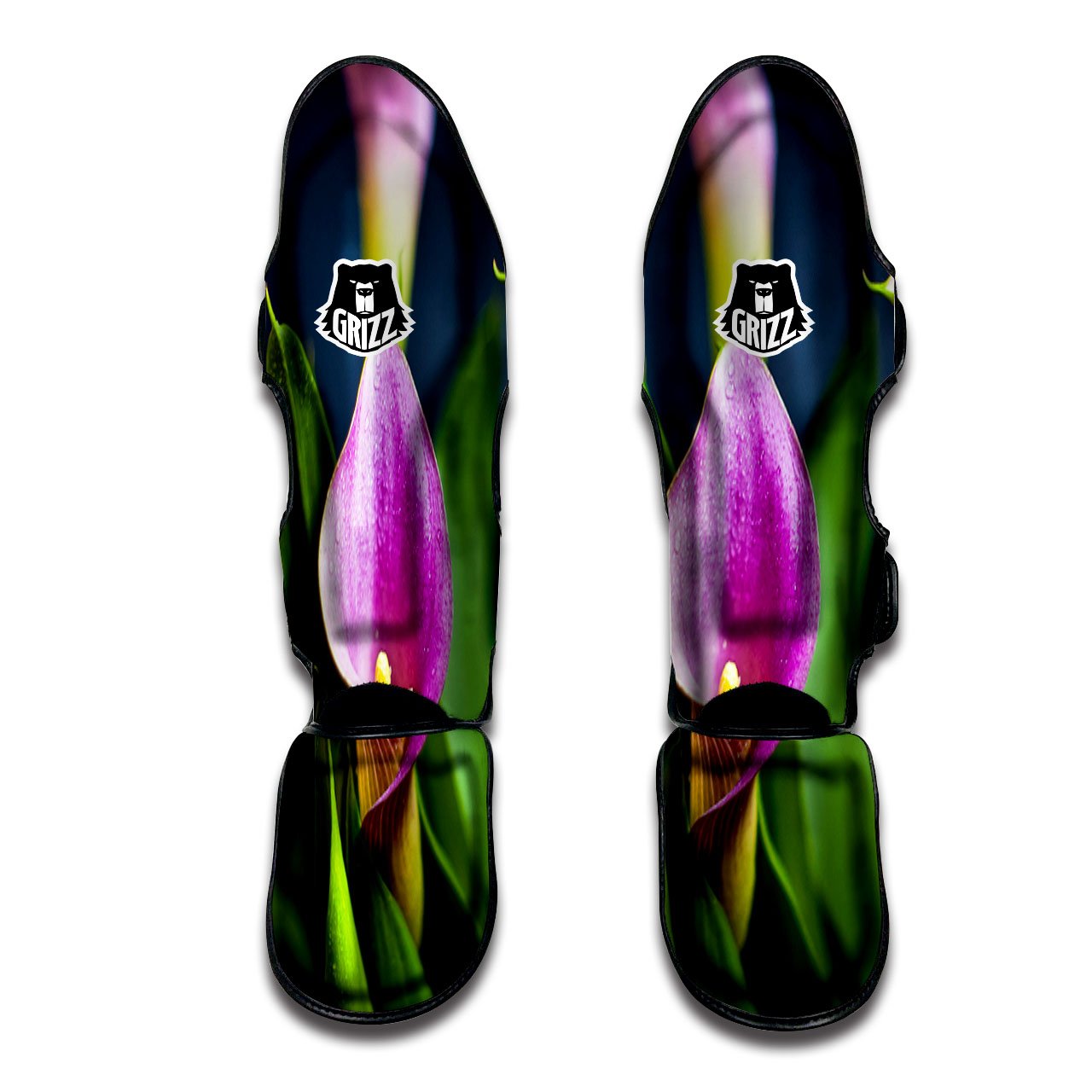 Flower Lily Purple Print Muay Thai Shin Guards-grizzshop