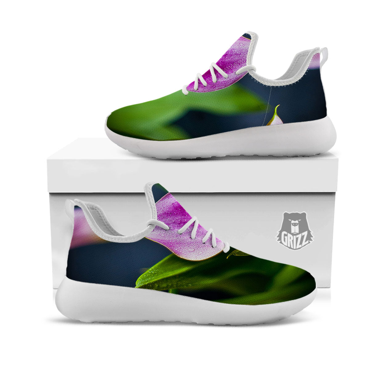 Flower Lily Purple Print White Athletic Shoes-grizzshop