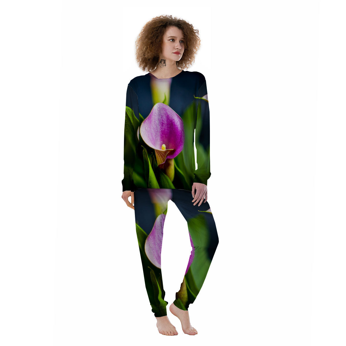 Flower Lily Purple Print Women's Pajamas-grizzshop