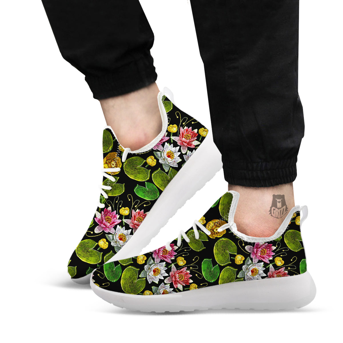 Flower Lily Water Print Pattern White Athletic Shoes-grizzshop