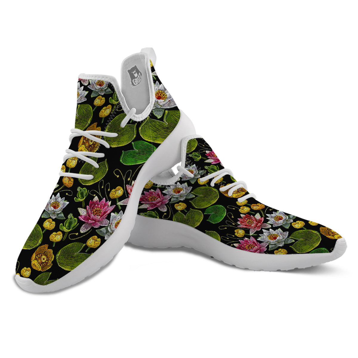 Flower Lily Water Print Pattern White Athletic Shoes-grizzshop