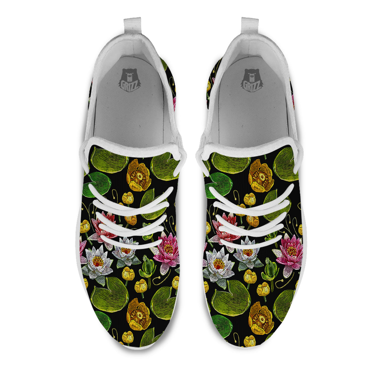 Flower Lily Water Print Pattern White Athletic Shoes-grizzshop