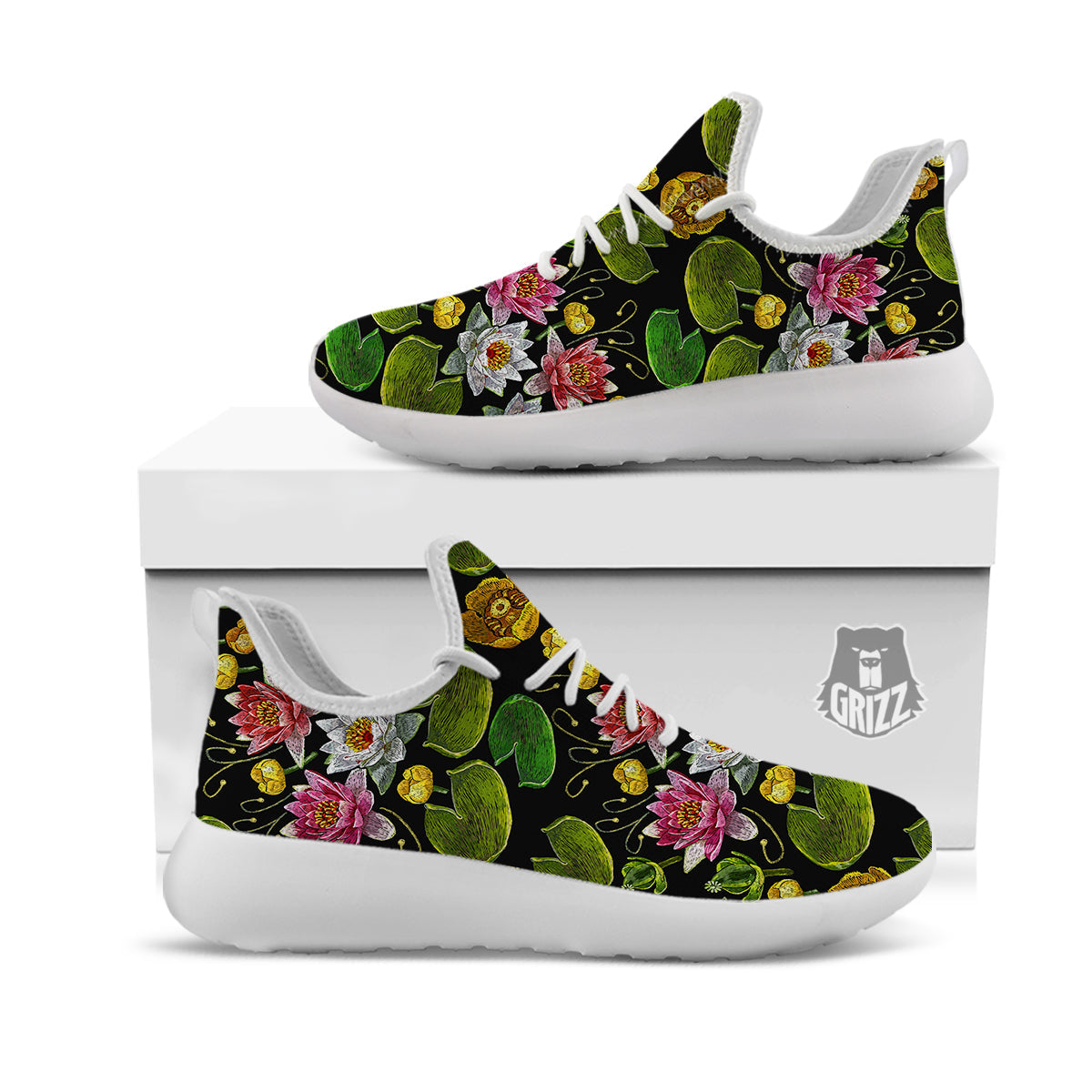 Flower Lily Water Print Pattern White Athletic Shoes-grizzshop