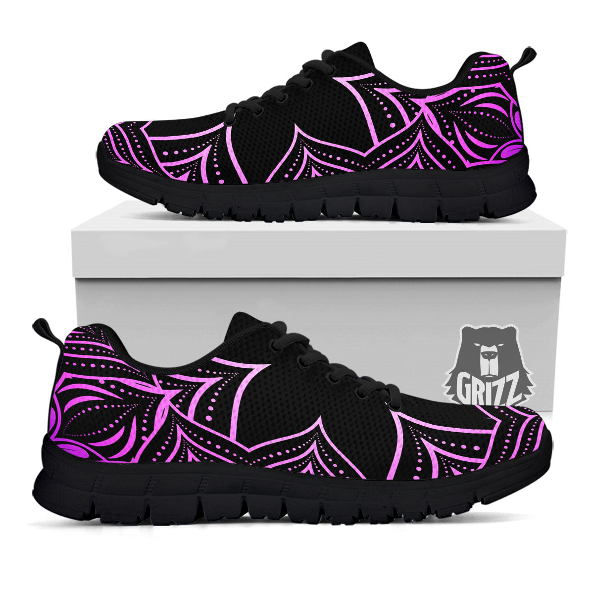 Flower Mandala Purple Print Black Sneaker-grizzshop