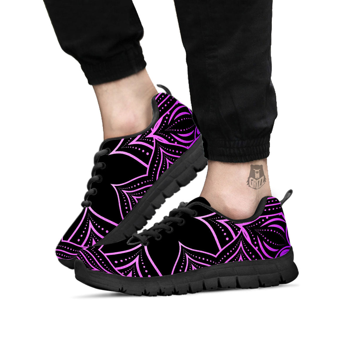 Flower Mandala Purple Print Black Sneaker-grizzshop