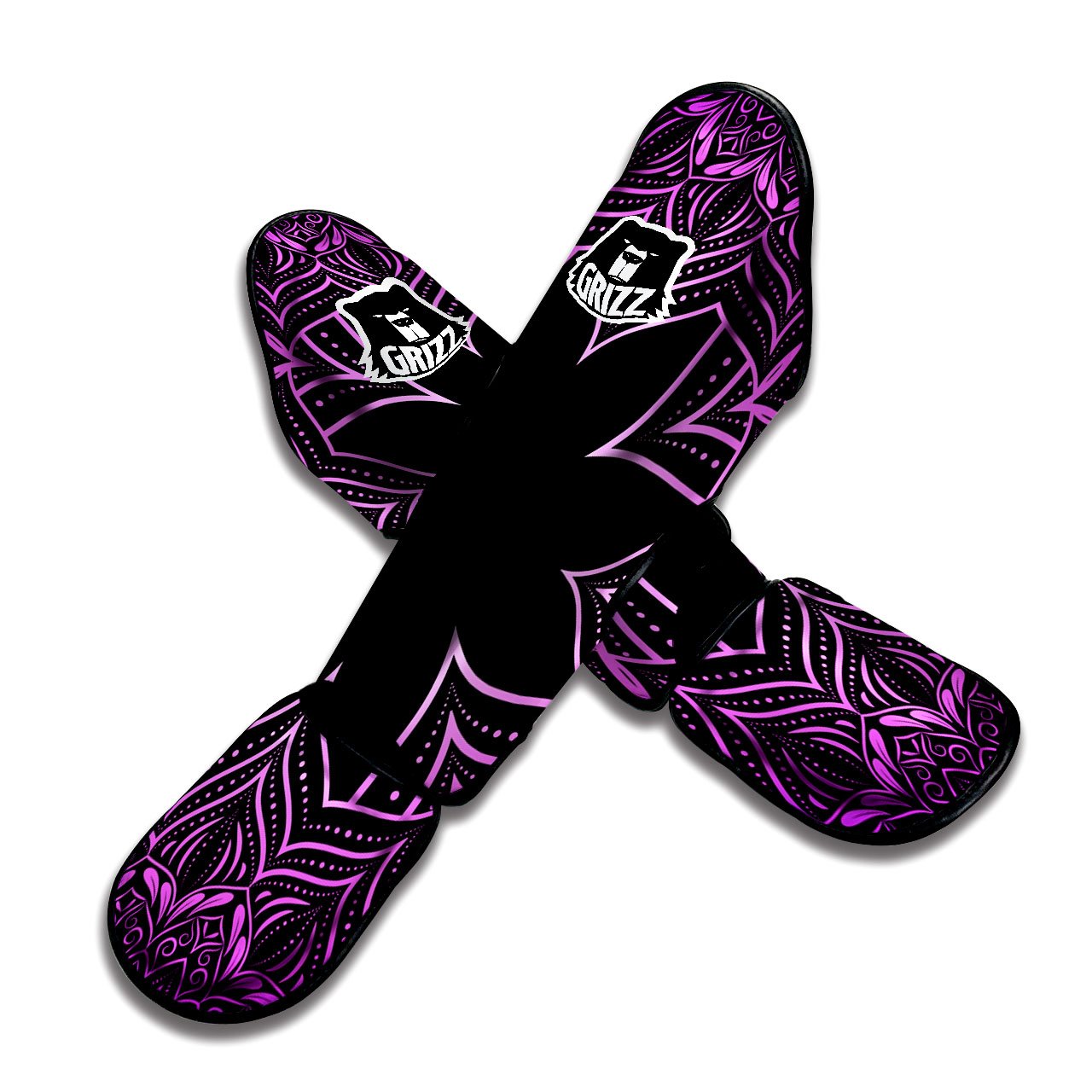 Flower Mandala Purple Print Muay Thai Shin Guards-grizzshop