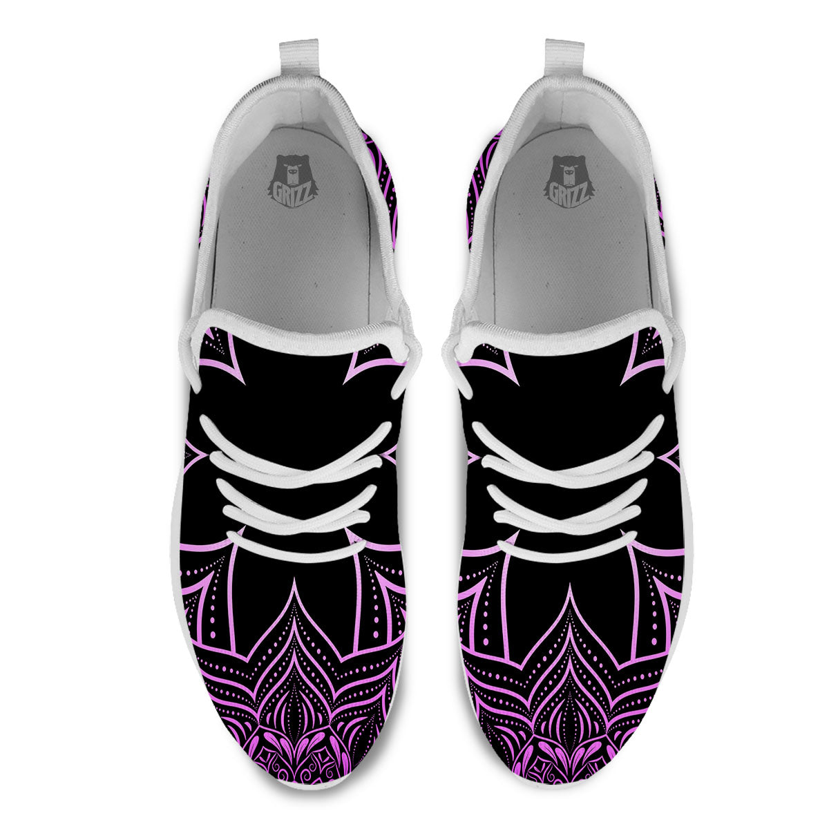 Flower Mandala Purple Print White Athletic Shoes-grizzshop