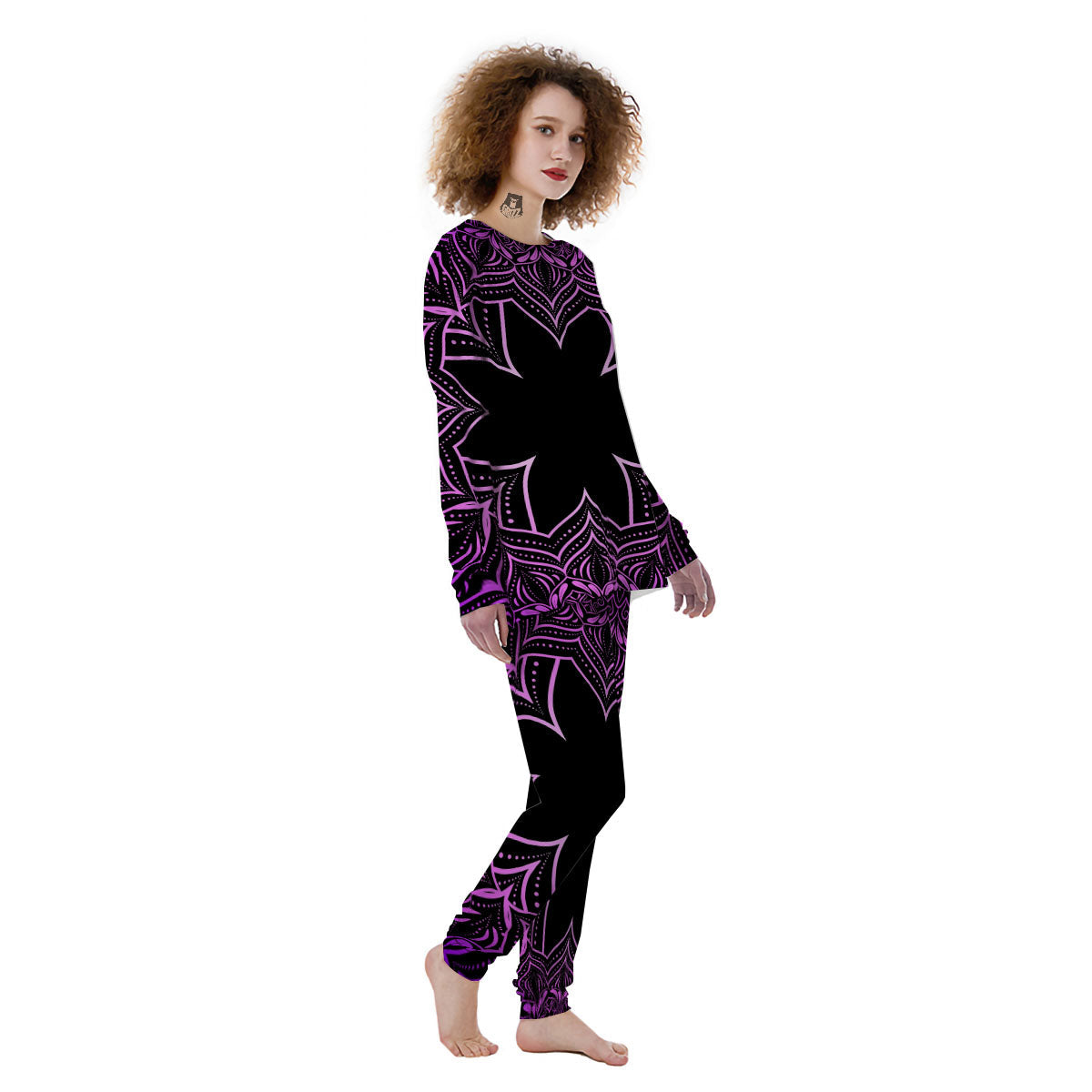 Flower Mandala Purple Print Women's Pajamas-grizzshop