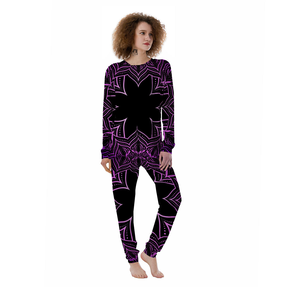 Flower Mandala Purple Print Women's Pajamas-grizzshop