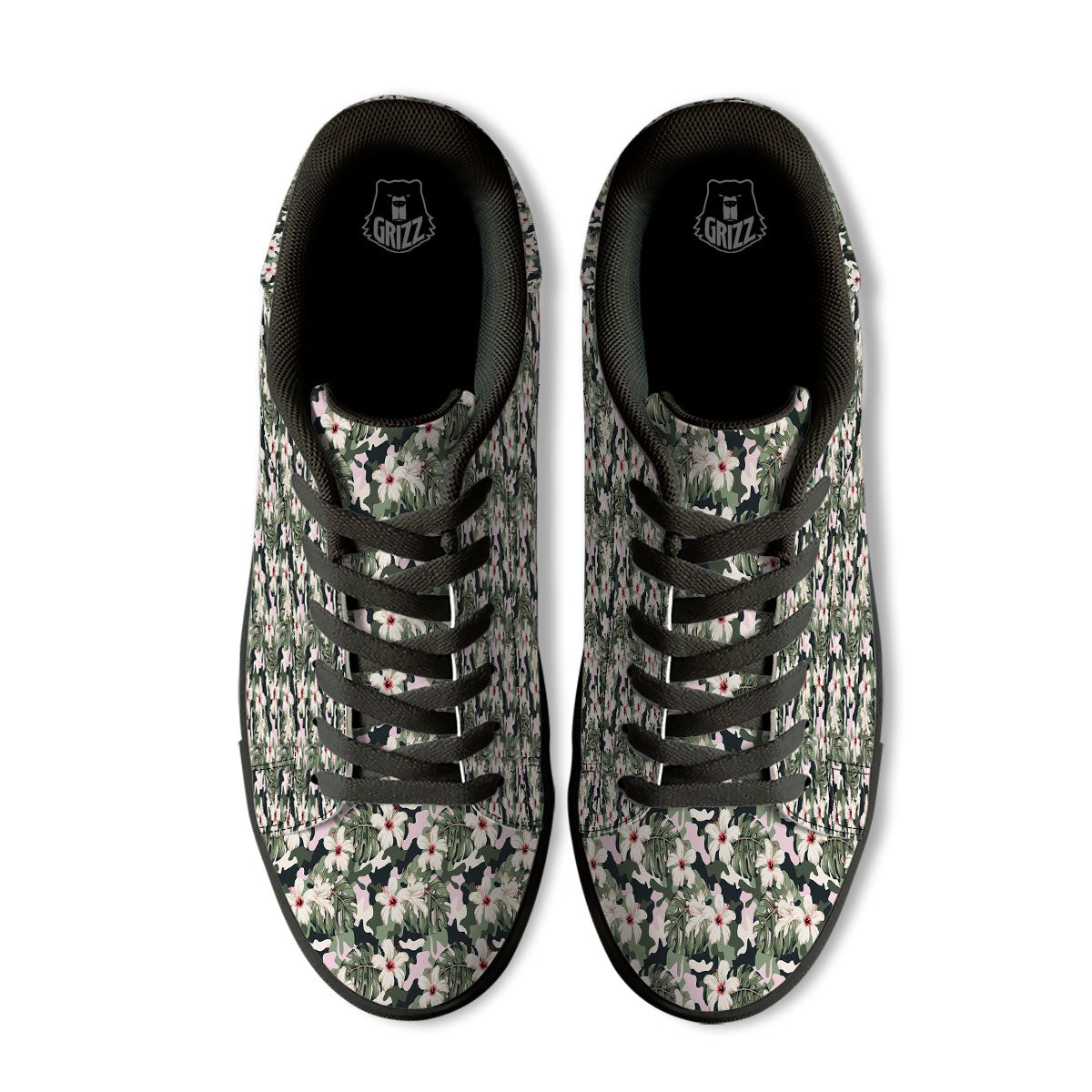 Flower Military Camouflage Print Pattern Black Low Top Sneakers-grizzshop