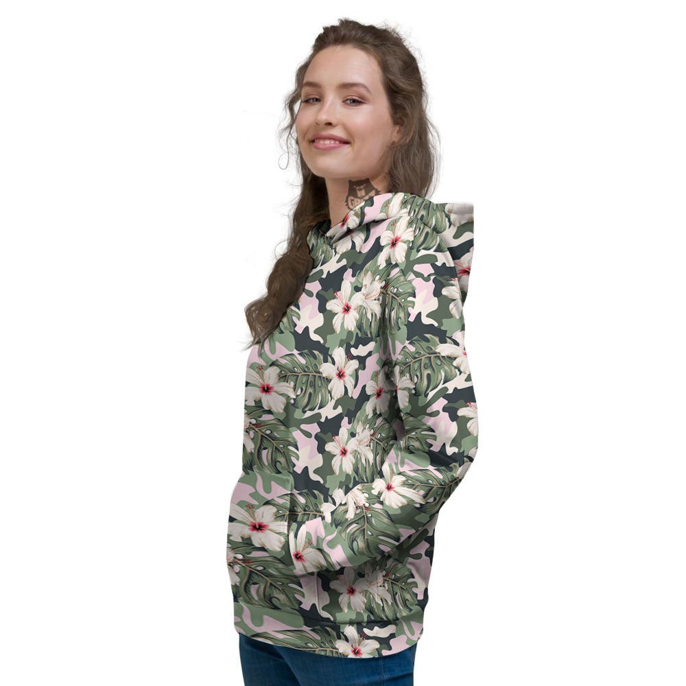 Flower Military Camouflage Print Pattern Women's Hoodie-grizzshop