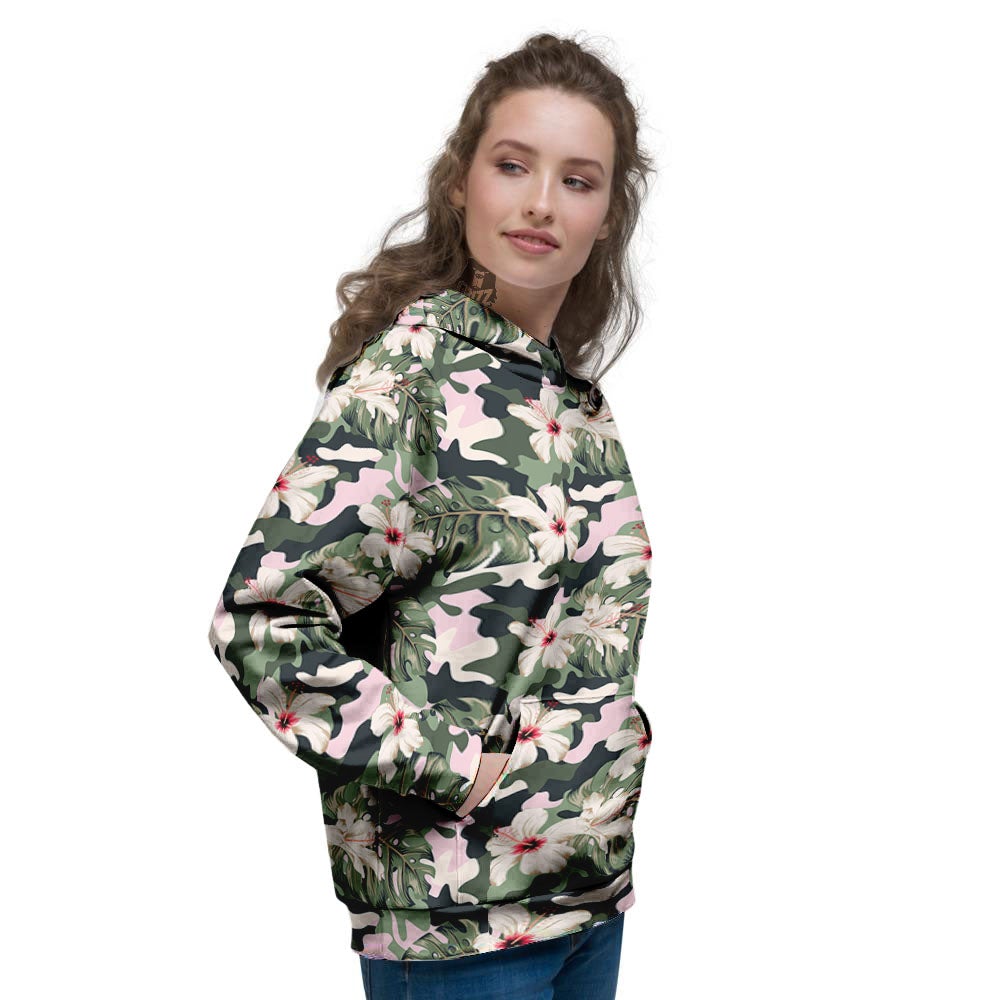 Flower Military Camouflage Print Pattern Women's Hoodie-grizzshop