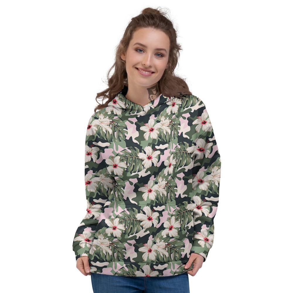 Flower Military Camouflage Print Pattern Women's Hoodie-grizzshop