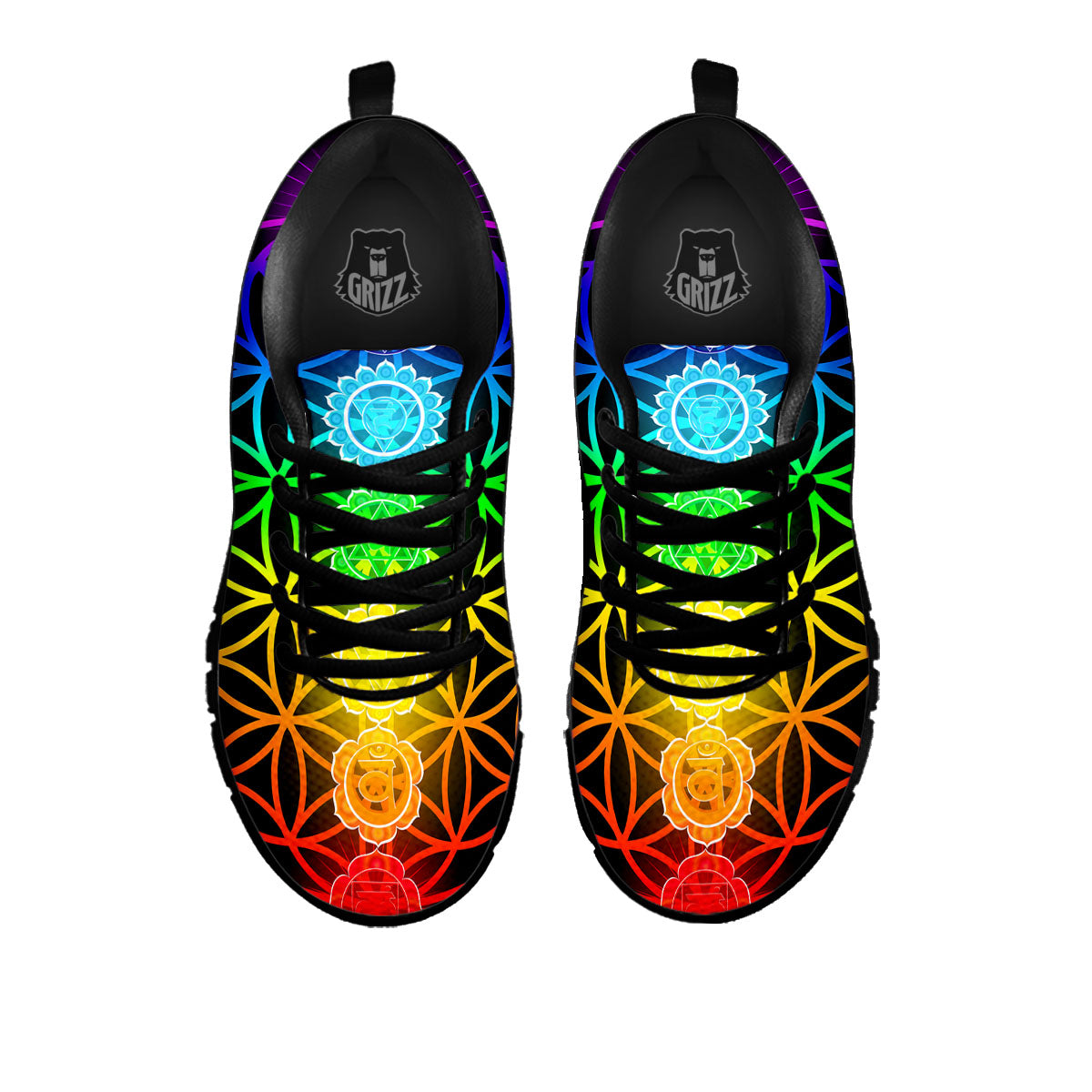 Flower Of Life Seven Chakras Print Black Sneaker-grizzshop