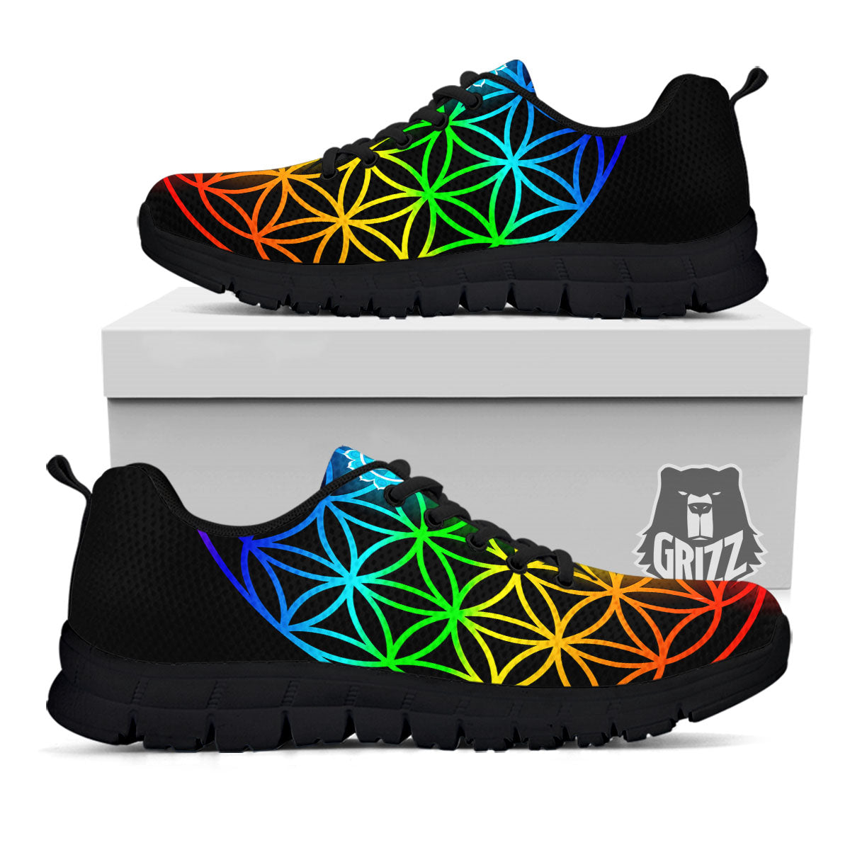 Flower Of Life Seven Chakras Print Black Sneaker-grizzshop