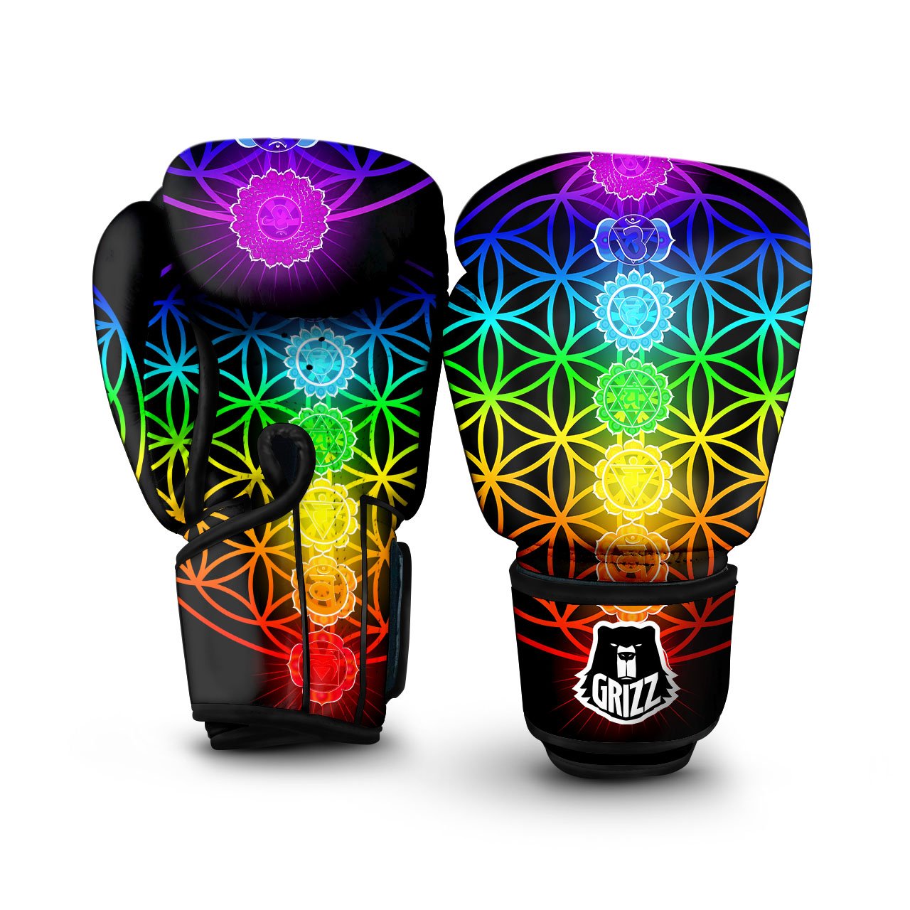 Flower Of Life Seven Chakras Print Boxing Gloves-grizzshop