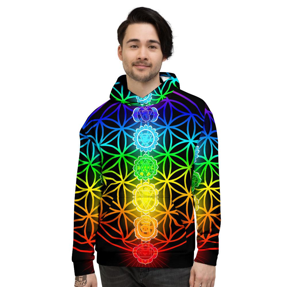 Flower Of Life Seven Chakras Print Men's Hoodie-grizzshop