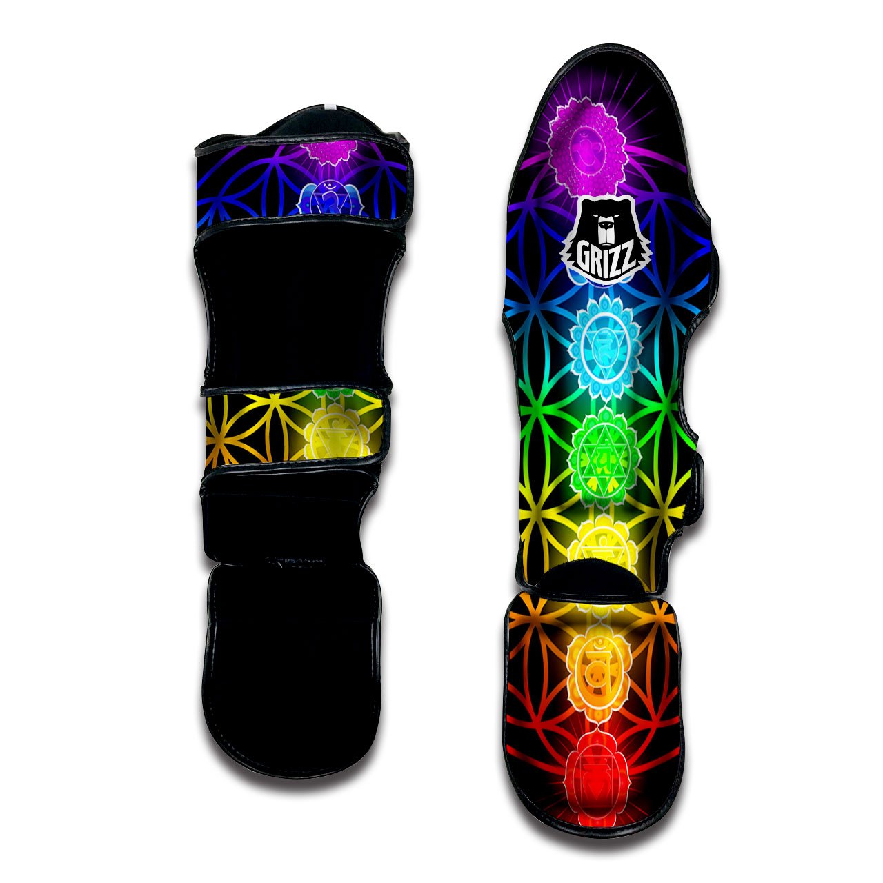 Flower Of Life Seven Chakras Print Muay Thai Shin Guards-grizzshop