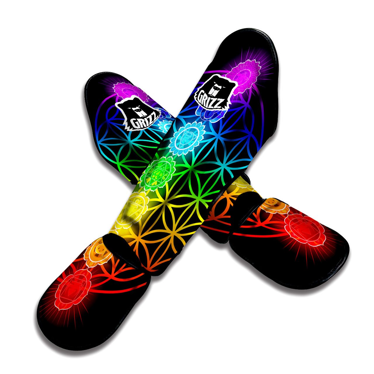 Flower Of Life Seven Chakras Print Muay Thai Shin Guards-grizzshop