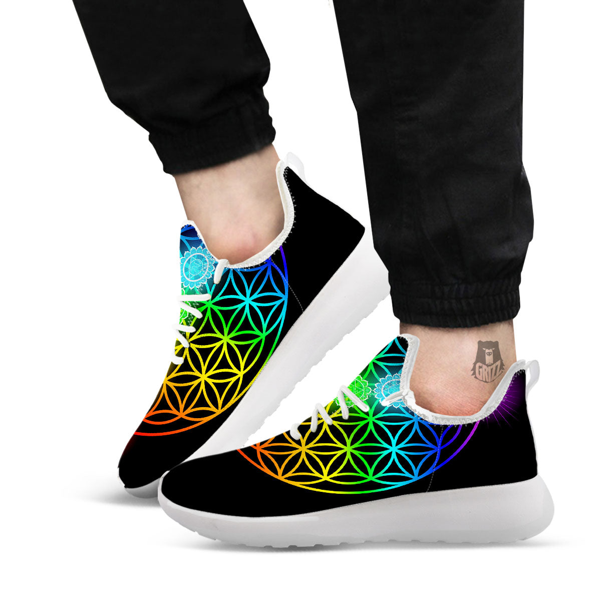 Flower Of Life Seven Chakras Print White Athletic Shoes-grizzshop