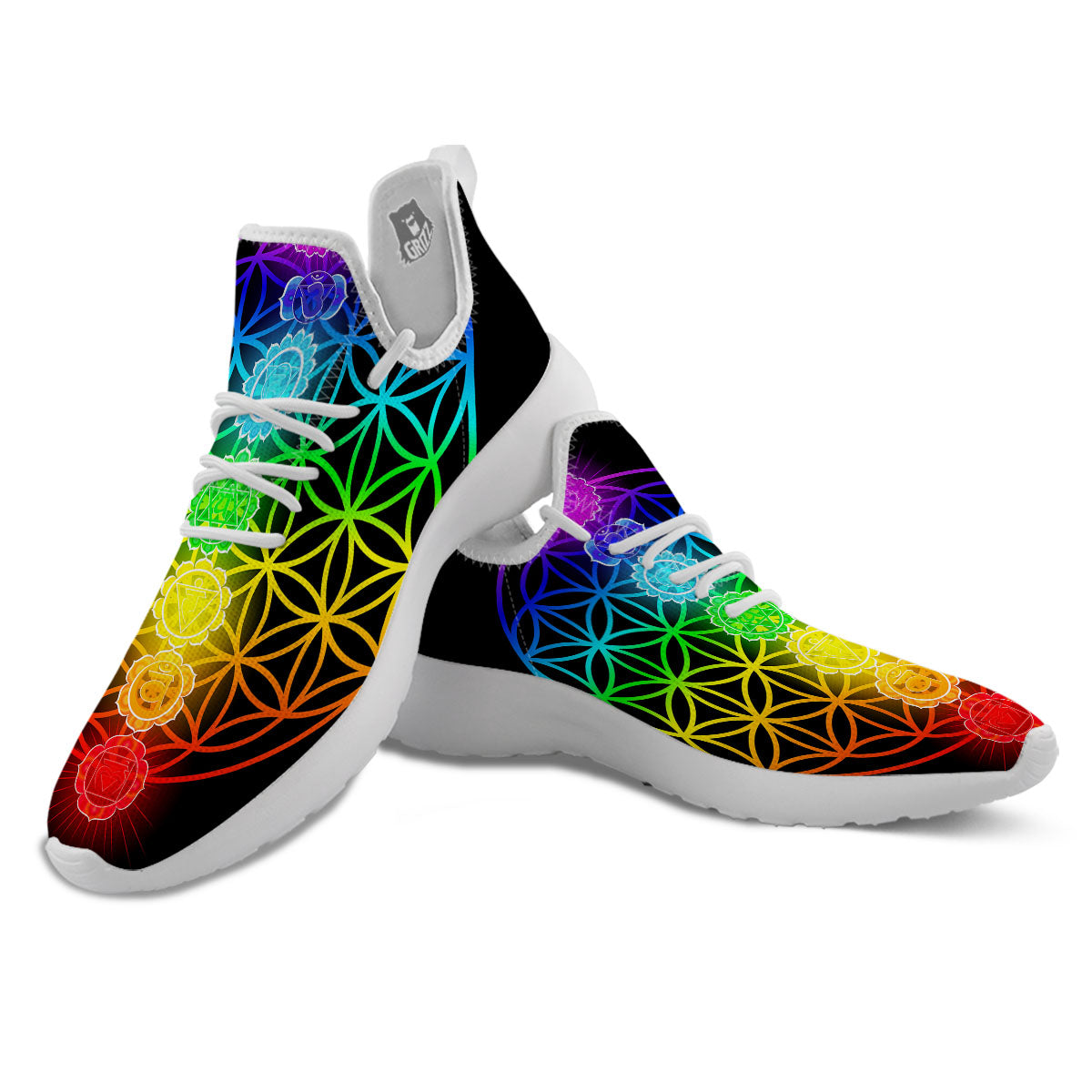 Flower Of Life Seven Chakras Print White Athletic Shoes-grizzshop