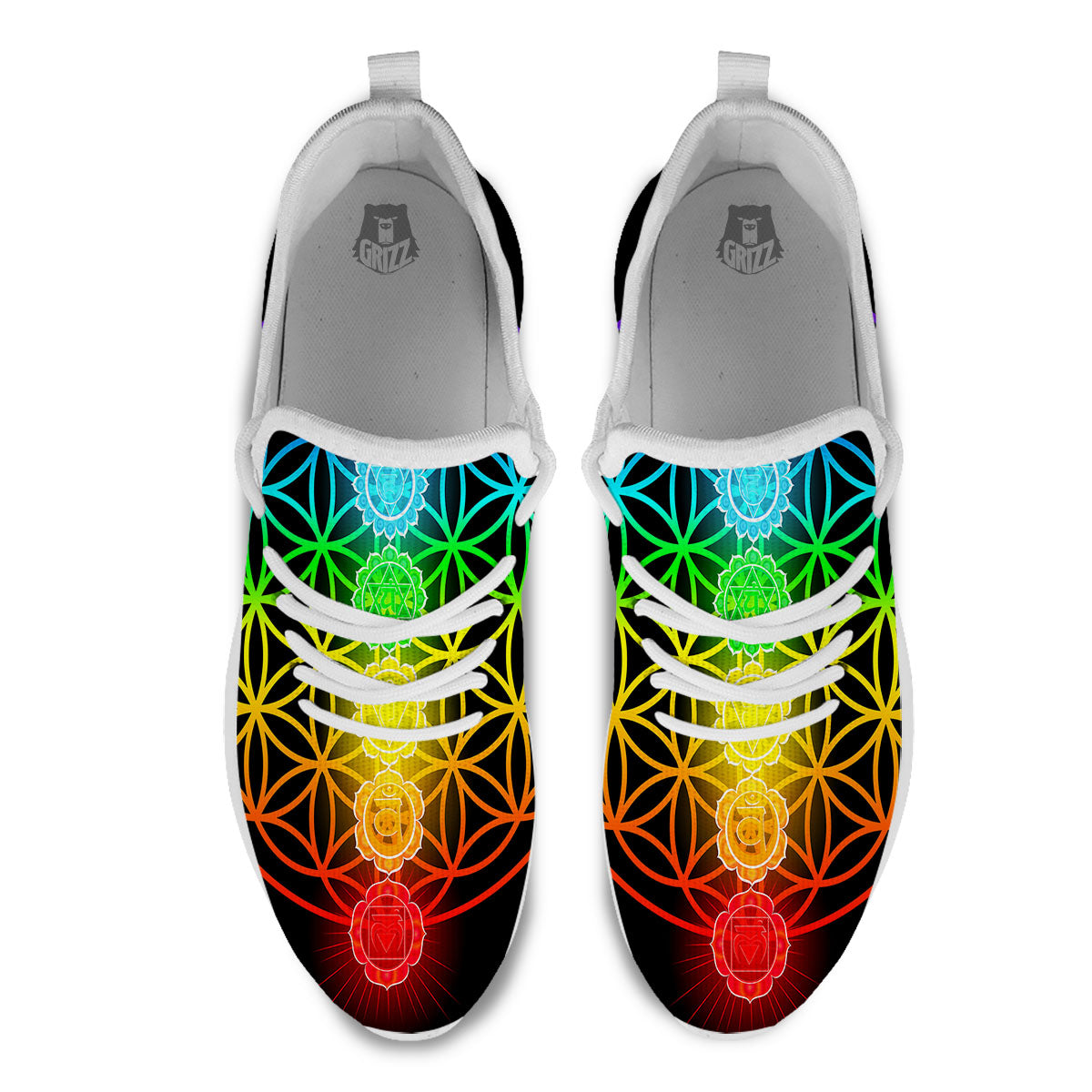 Flower Of Life Seven Chakras Print White Athletic Shoes-grizzshop