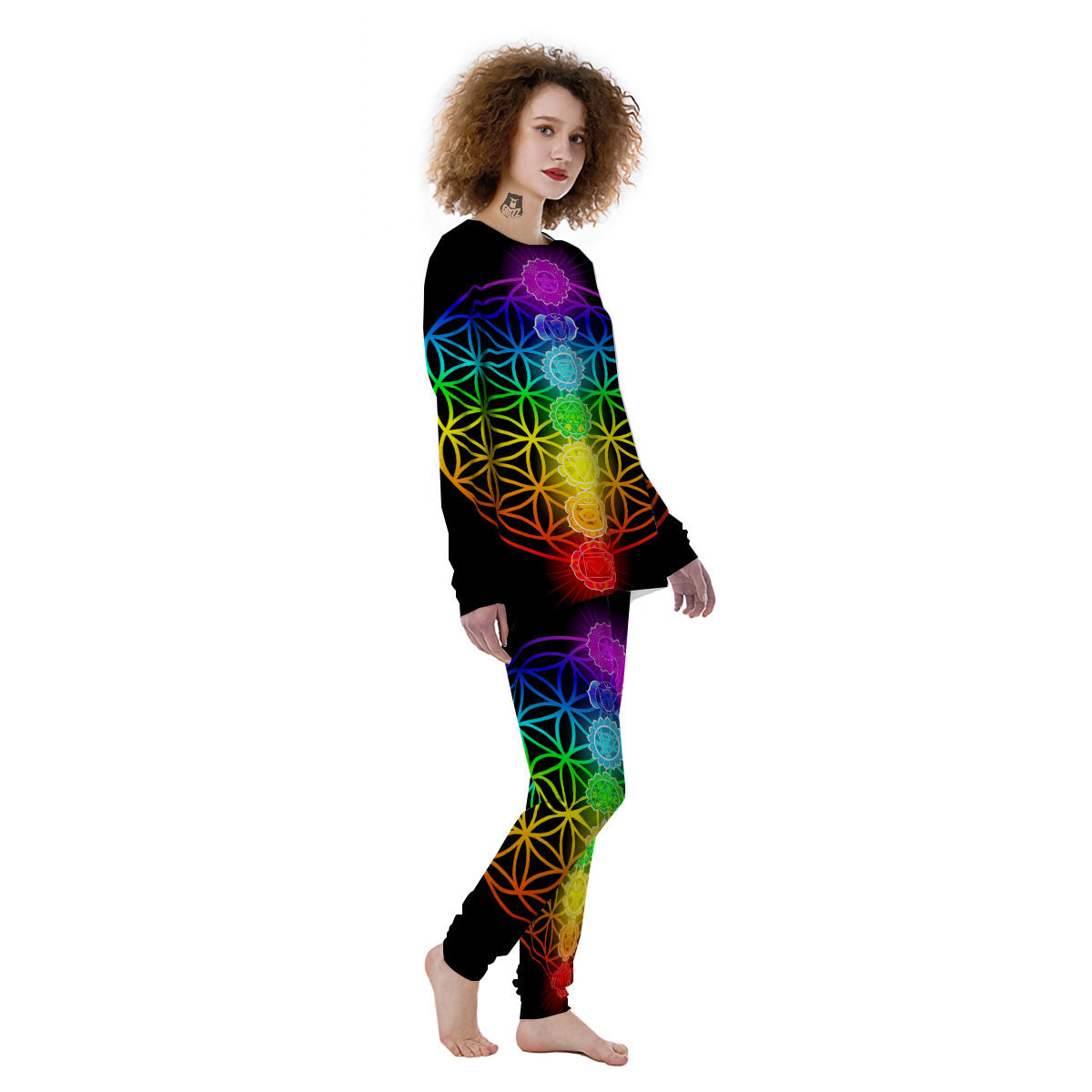 Flower Of Life Seven Chakras Print Women's Pajamas-grizzshop