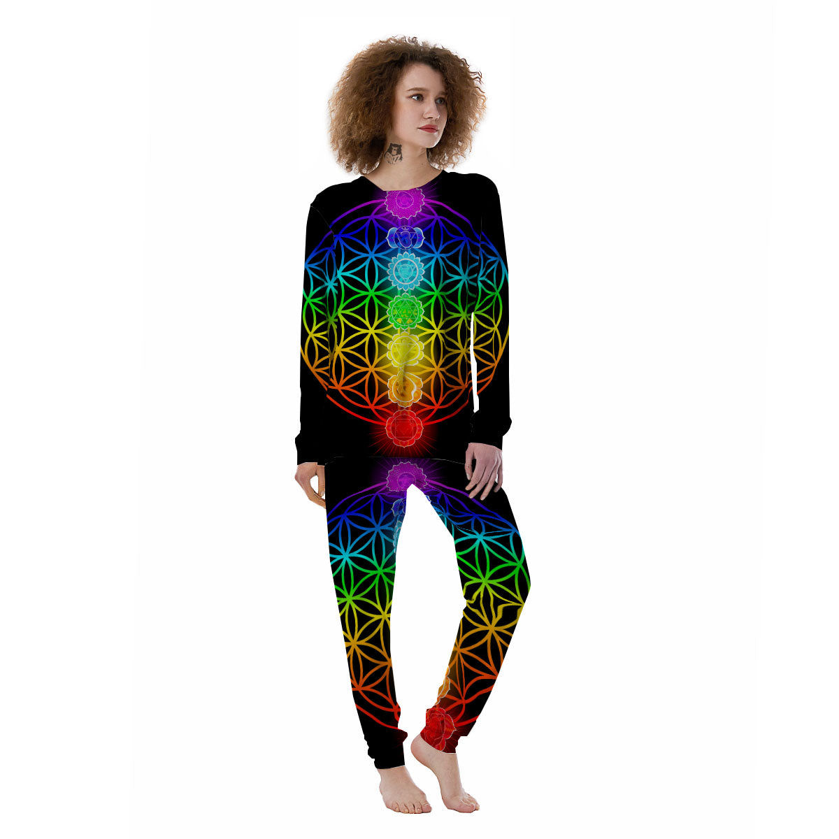 Flower Of Life Seven Chakras Print Women's Pajamas-grizzshop