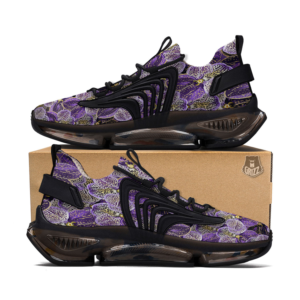 Flower Orchid Purple Print Pattern Black Gym Shoes-grizzshop