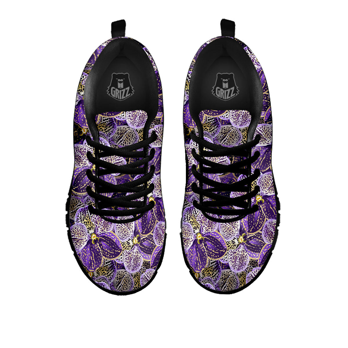 Flower Orchid Purple Print Pattern Black Sneaker-grizzshop