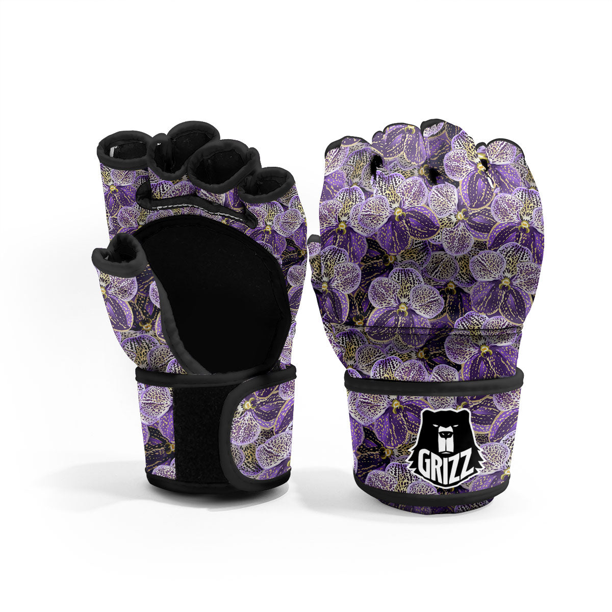 Flower Orchid Purple Print Pattern MMA Gloves-grizzshop