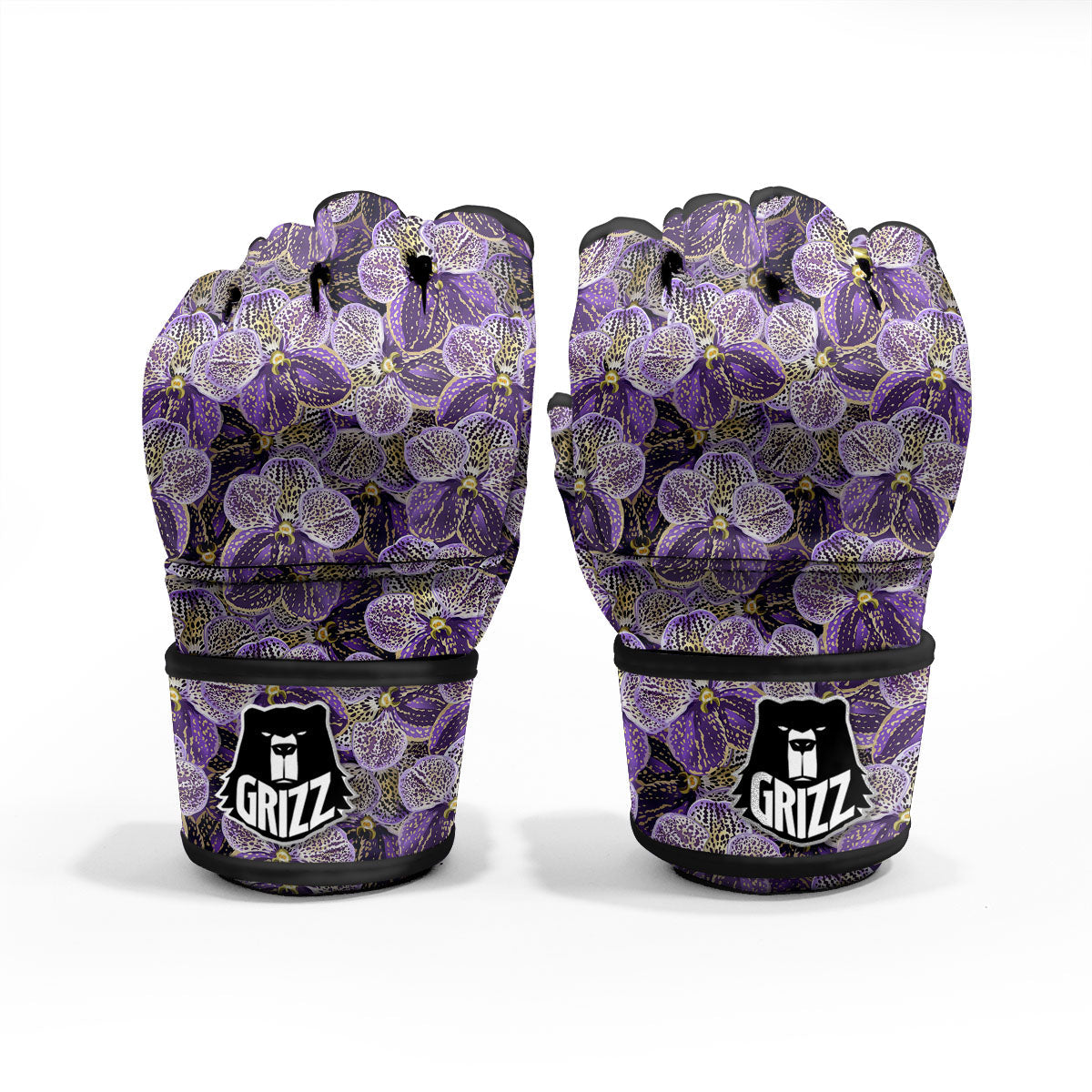 Flower Orchid Purple Print Pattern MMA Gloves-grizzshop