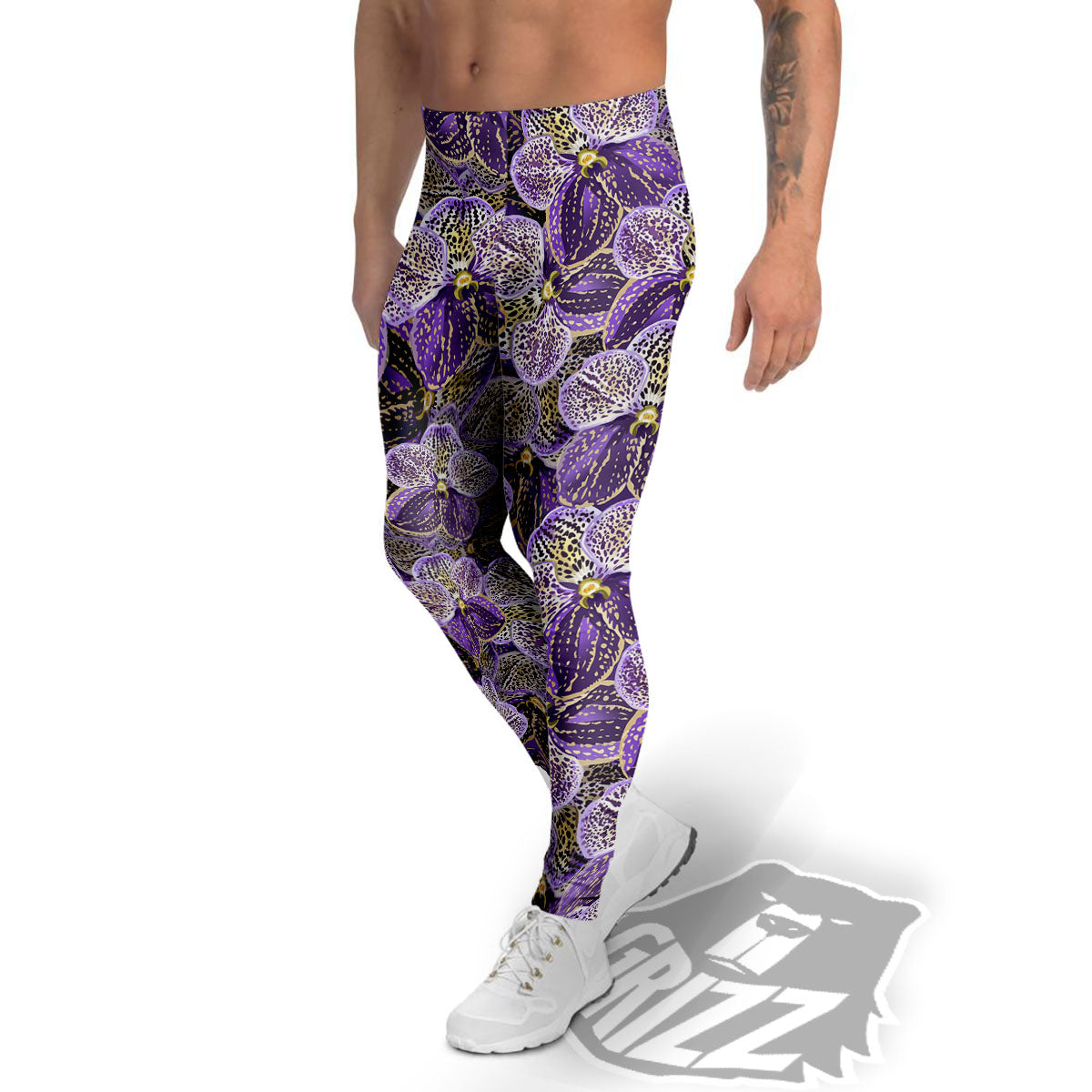 Flower Orchid Purple Print Pattern Men's Leggings-grizzshop