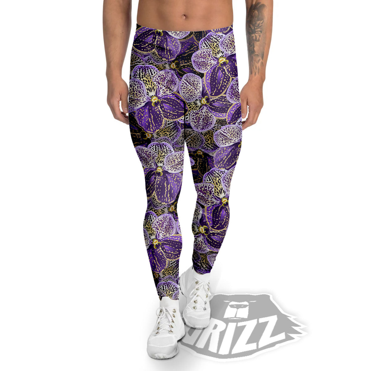 Flower Orchid Purple Print Pattern Men's Leggings-grizzshop