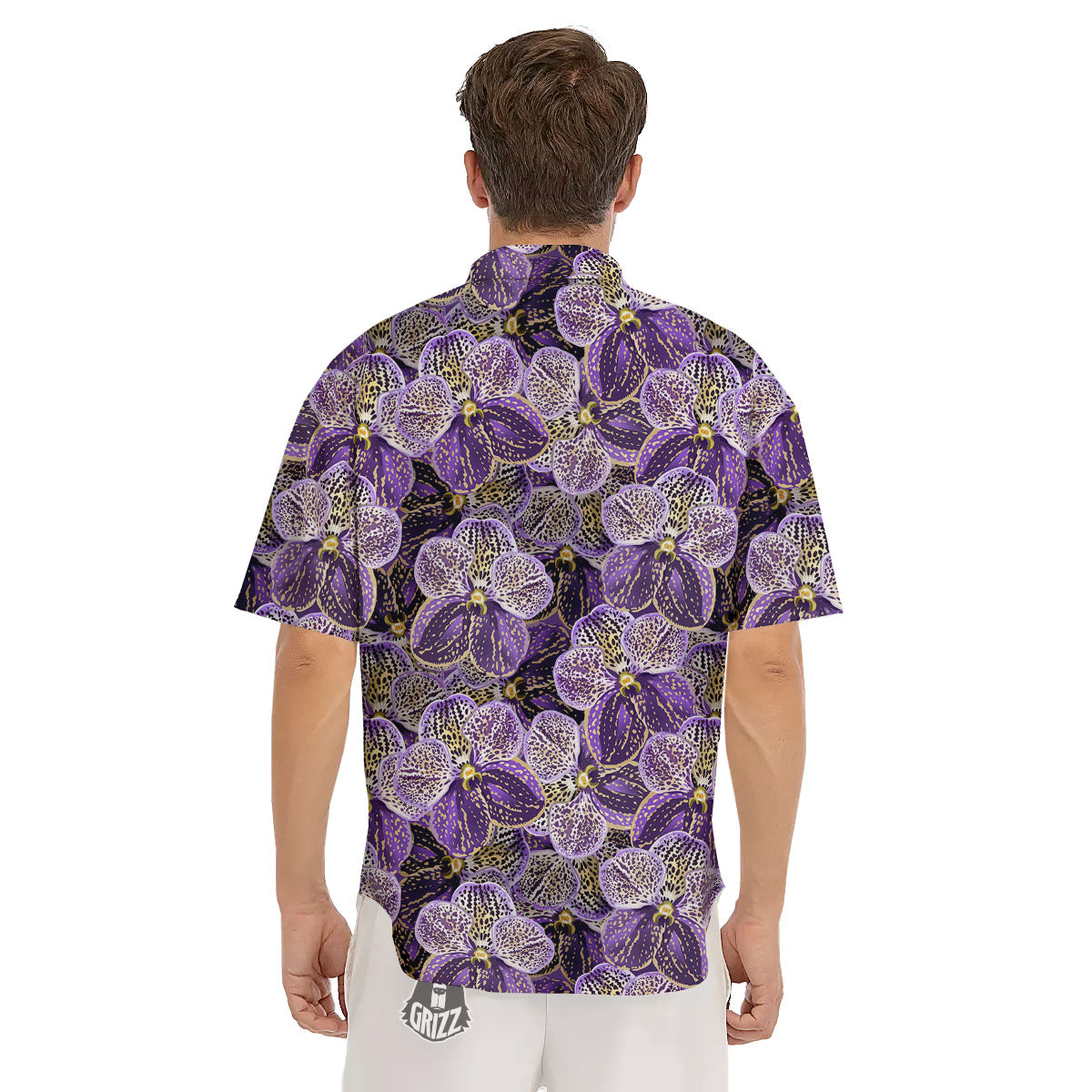 Flower Orchid Purple Print Pattern Men's Short Sleeve Shirts-grizzshop